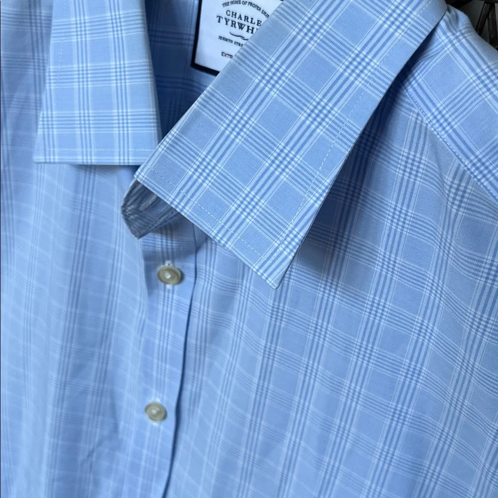 Charles Tyrwhitt Light Blue Plaid Dress Shirt Extra Slim Fit 17/35